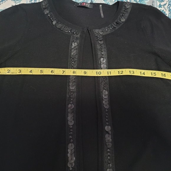 Black 3/4 Sleeve Stretchy Bling Open Front Cardigan Size Small EUC - Picture 6 of 9